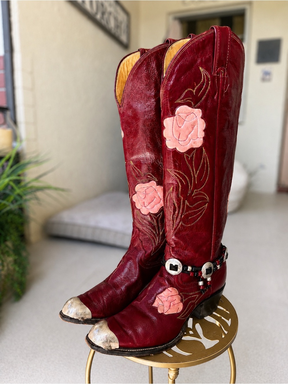 Vintage Justin USA Burgundy Floral Cowboy Boots | Women’s 7.5B | RARE 1970-80 - Picture 3 of 9